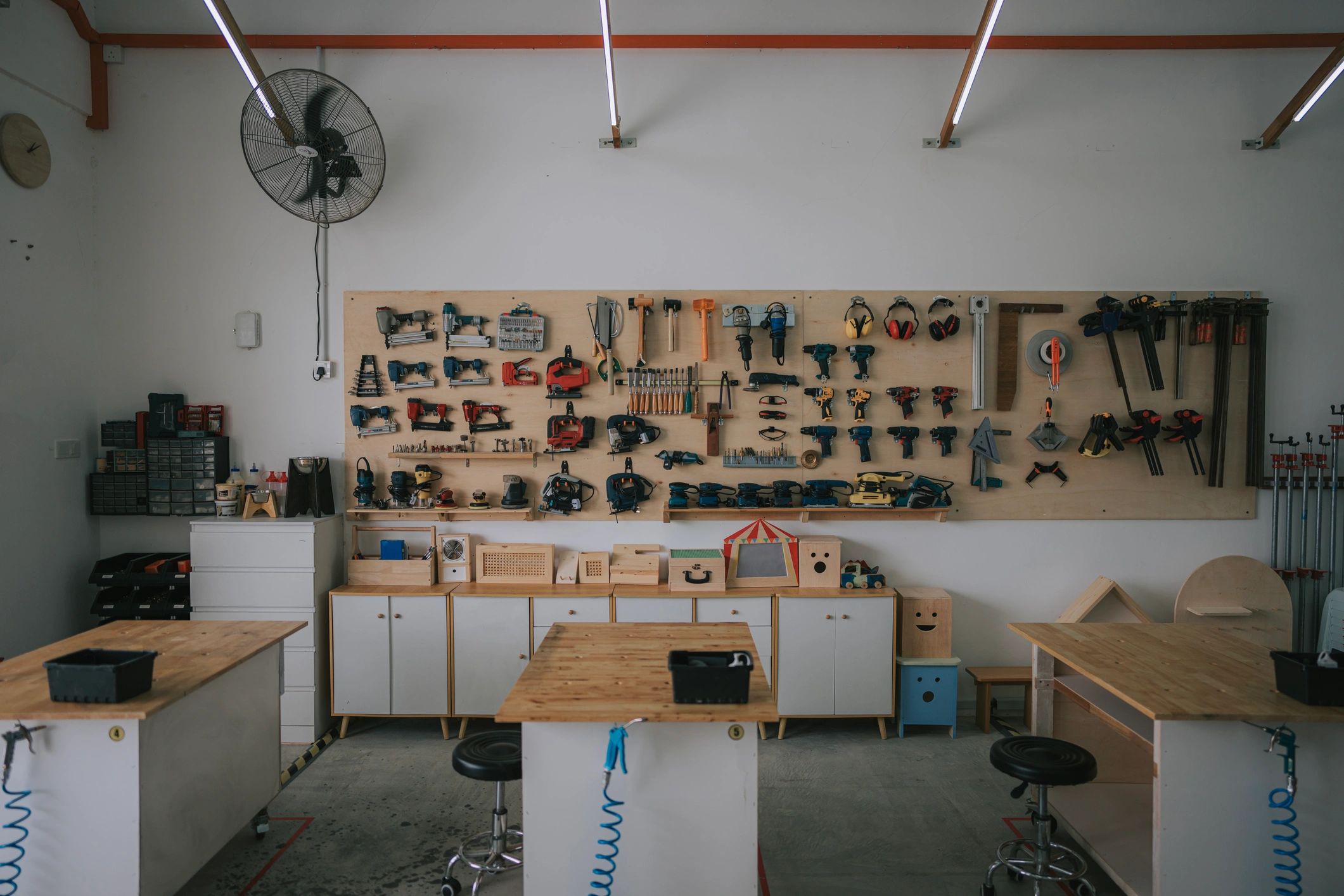 Hand tools on a workbench